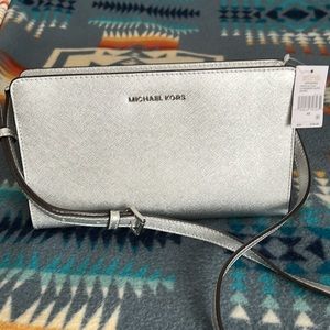 NWT Micheal Kors metallic silver crossbody